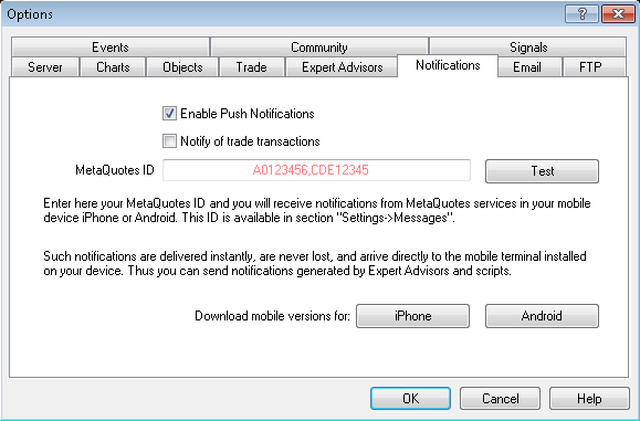 MT4 Notification Settings